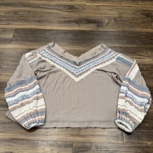 Free People Shirt Womens XS Multicolor Copenhagen Thermal Crochet Boho